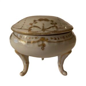 Antique Nippon Vanity Powder Box Gold Moriage 4” x 4” Stamped EUC